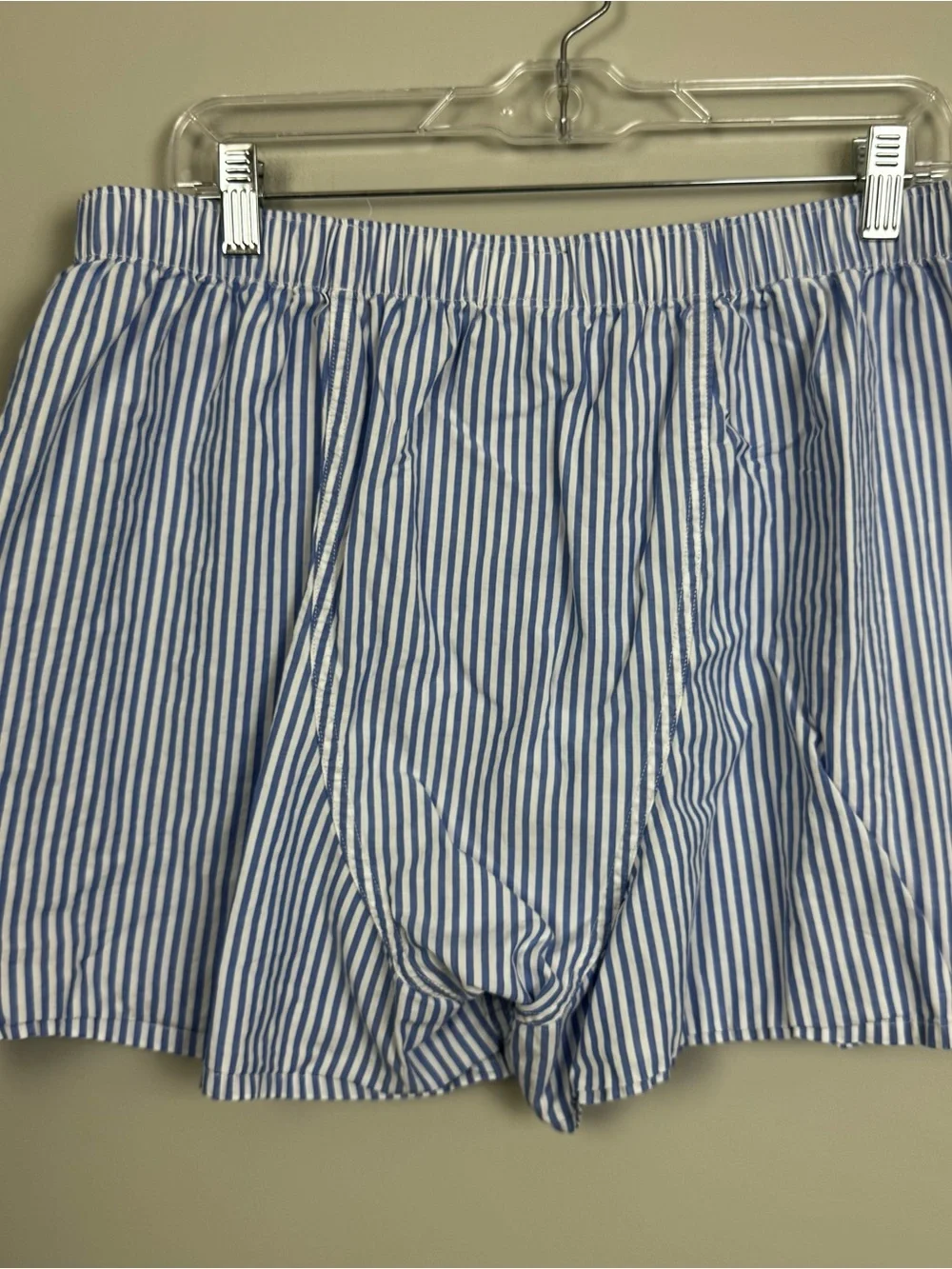 PSYCHO BUNNY | Blue White Stripe Boxer Style Shorts Neon Logo Men’s Size XL